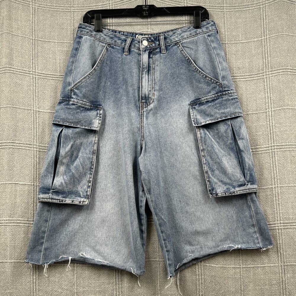 Rewash Cut Off Denim Cargo Shorts Size 14 Blue Frayed Hem Grunge 100% Cotton Y2K